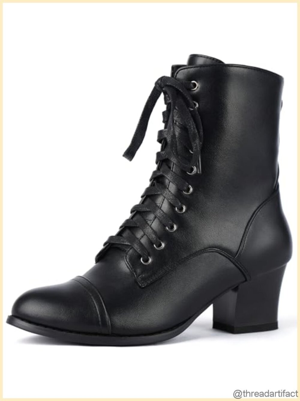 Faux Leather Victorian Lace Up Ankle Booties Block Heel Steampunk Cosplay